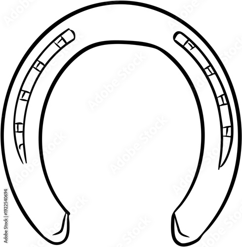 Hand drawn line art metal horse shoe for the hoof isolated on transparent background