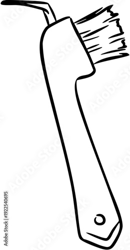 Hand drawn line art hoof pick for horse grooming isolated on transparent background