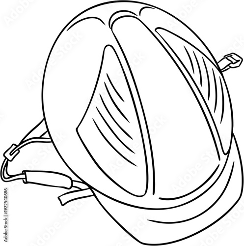 Hand drawn line art helmet for safety during horse riding and jumping sport show isolated on transparent background