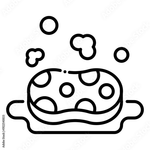 Sponge with Soap Bubbles Line Art Icon
