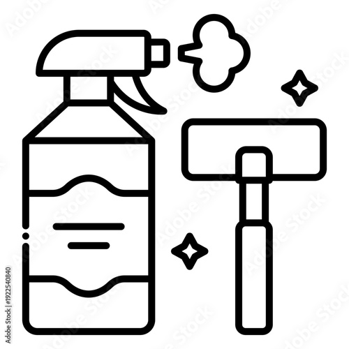 Cleaning Supplies Icon: Spray Bottle and Squeegee