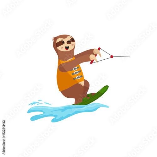 Vector illustration of a sloth water skiing.