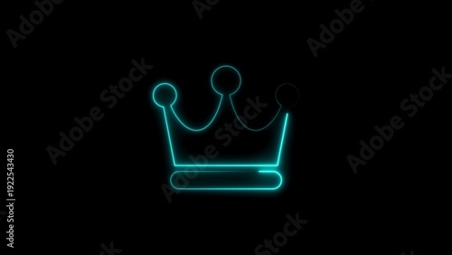 Tableau sur toile Neon blue crown on black background