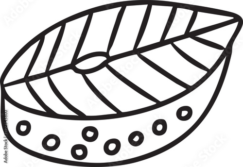 Black and white line art vector illustration of salmon fillet steak, high protein food concept