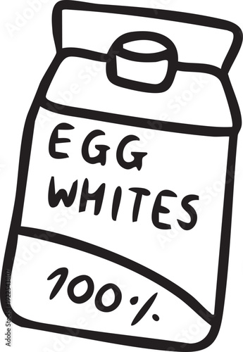Black and white line art vector illustration of egg whites carton box, high protein food