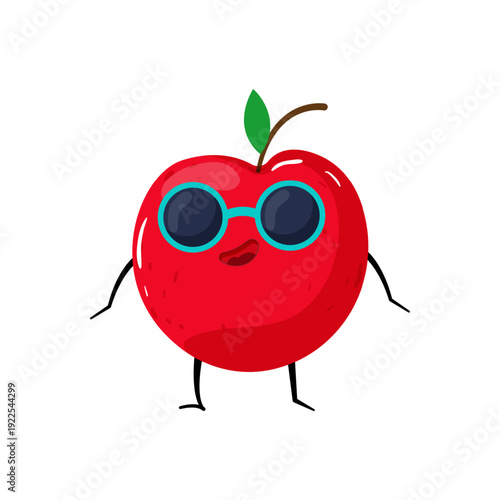 Vector illustration of a cartoon apple character with sunglasses.