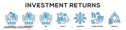 Blue - Investment Returns web banner icon vector illustration concept for business with icon of Capital, Investment, ROI, Profit, Dividend, Share Holder,.