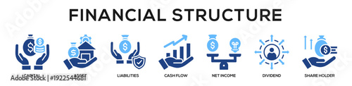 Glyphcolor - Financial Structure web banner icon vector illustration concept for business with icon of Capital, Asset, Liabilities, Cash Flow, Net Income, Dividend, Share.