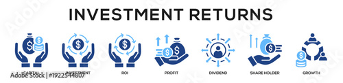 Glyphcolor - Investment Returns web banner icon vector illustration concept for business with icon of Capital, Investment, ROI, Profit, Dividend, Share Holder,.