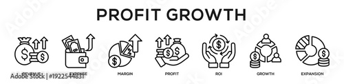 Line - Profit Growth web banner icon vector illustration concept for business with icon of Revenue, Expense, Margin, Profit, ROI, Growth,.