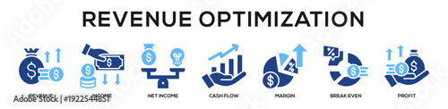 Glyphcolor - Revenue Optimization web banner icon vector illustration concept for business with icon of Revenue, Income, Net Income, Cash Flow, Margin, Break Even,.