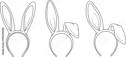 Set of three bunny ear headbands in various styles illustrated