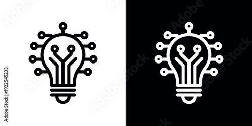 Black and white light bulb with circuit board symbol