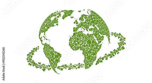 Green leaves forming a globe symbolizing environmental conservation and global unity.