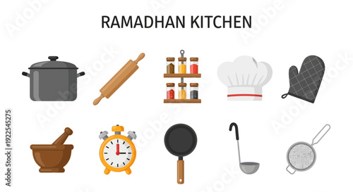 RAMADHAN KITCHEN title above two rows of ten illustrated cooking items