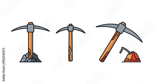 Cave Pickaxe Line abstract color concept vector