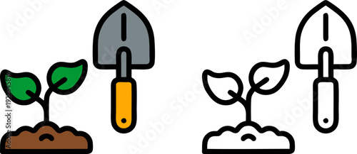 Gardening trowel and seedling vector icon garden tool plant growth agriculture