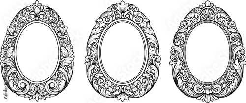 Set of ornate oval frames with intricate floral designs and patterns