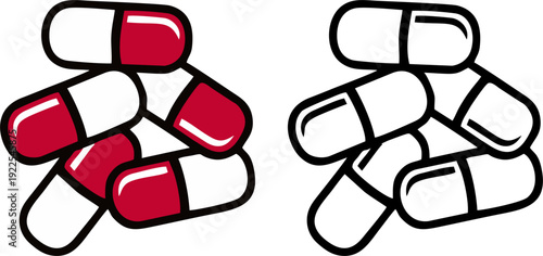 Medical pills capsules heap vector illustration medicine pharmacy health care concept