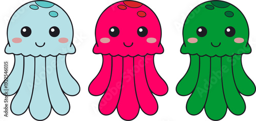 Cute Cartoon Jellyfish Flat Vector Illustration