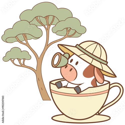 Savannah Heat colored Cow with a Bashful touch, placed in a Safari Adventure theme and styled with in a teacup