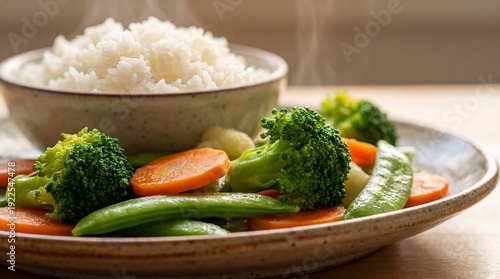 A steaming bowl of fluffy r...