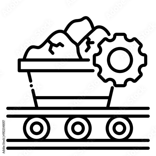 Coal Mining Cart with Gear Icon on Rails