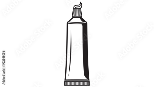 Illustrated paint tube with squeezed nozzle, simple line art on white background, modern graphic depiction.