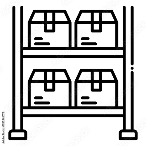 Warehouse Shelves with Cardboard Boxes for Storage