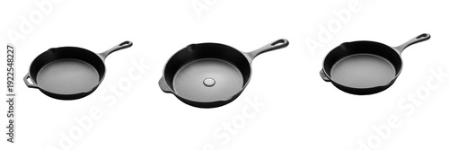 Foto Set of Heavy Duty Cast Iron Skillet PNG, Traditional Black Frying Pan Graphics,