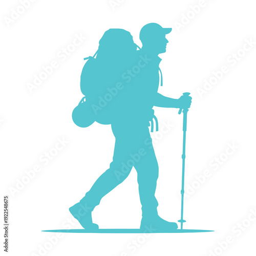 Hiker Walking with Backpack and Trekking Pole.