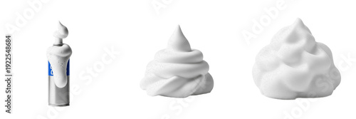 Fotografie Set of White Shaving Foam and Lather PNG, Realistic Whipped Cream Swirls, Cosmet