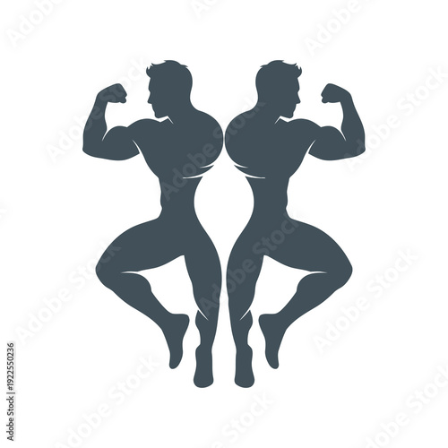 Male Bodybuilder Silhouette Flexing Muscles Graphic.