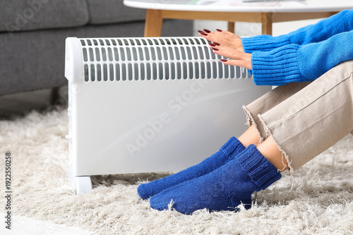 Woman in blue knitted socks...