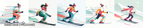 Vector Illustration of a Woman Skiing