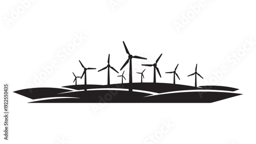Wind Farm Panorama On Rolling Hills Silhouette — Wind Turbine Renewable Energy Landscape Icon