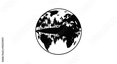Black and white illustration of the Earth with visible continents.