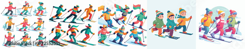 Vector Illustration of a Kids Skiing