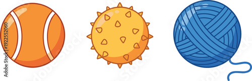 Colorful cartoon sports balls and yarn ball set isolated vector illustration design