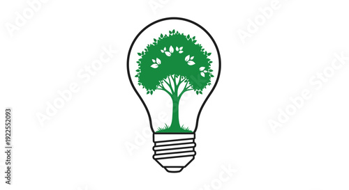Green tree inside a light bulb symbolizing eco-friendly ideas and sustainability.