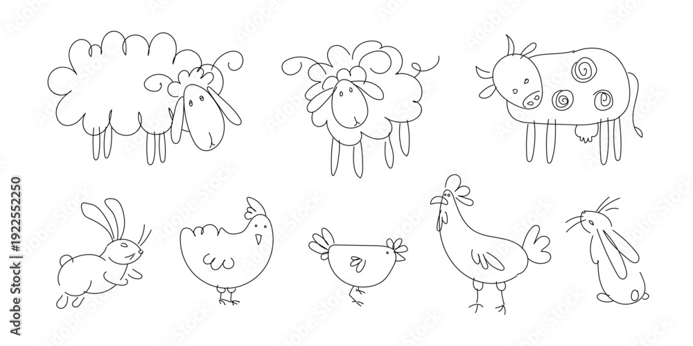 Ταπετσαρία Set of cute farm animals in naive children style