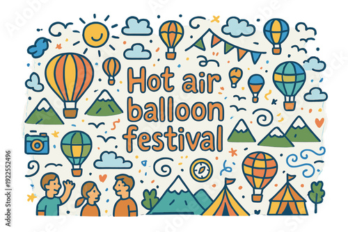 Balloon Festival Celebration. Hot air balloon festival. Hand-drawn doodle illustration of hot air balloon