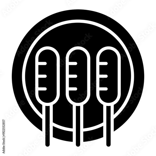 Corn dog icon on plate, fast food concept