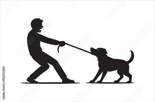 man walking dog on leash in black silhouette