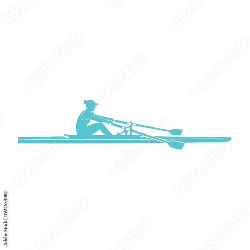 Rowing Man Silhouette Illustration on White.
