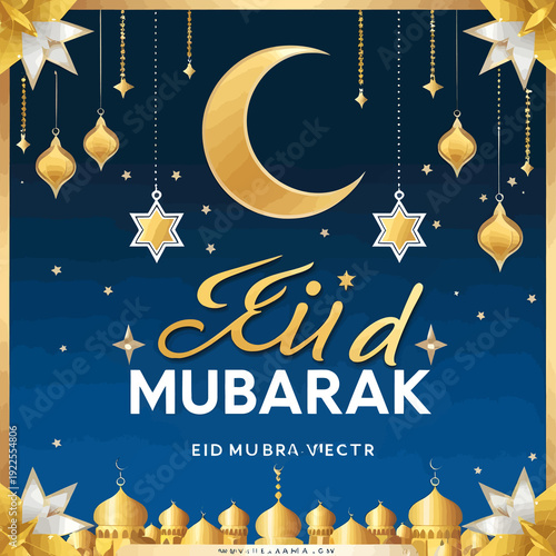 Eid Mubarak premium vector illustration greeting card and template. 