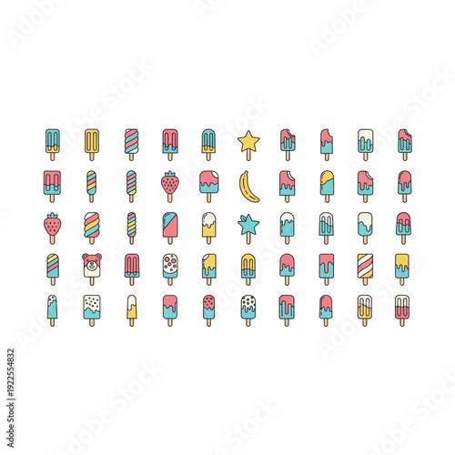Colorful Summer Ice Cream Popsicle Icons Set