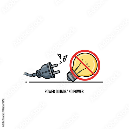 Power Outage No Power Symbol Icon with Broken Plug