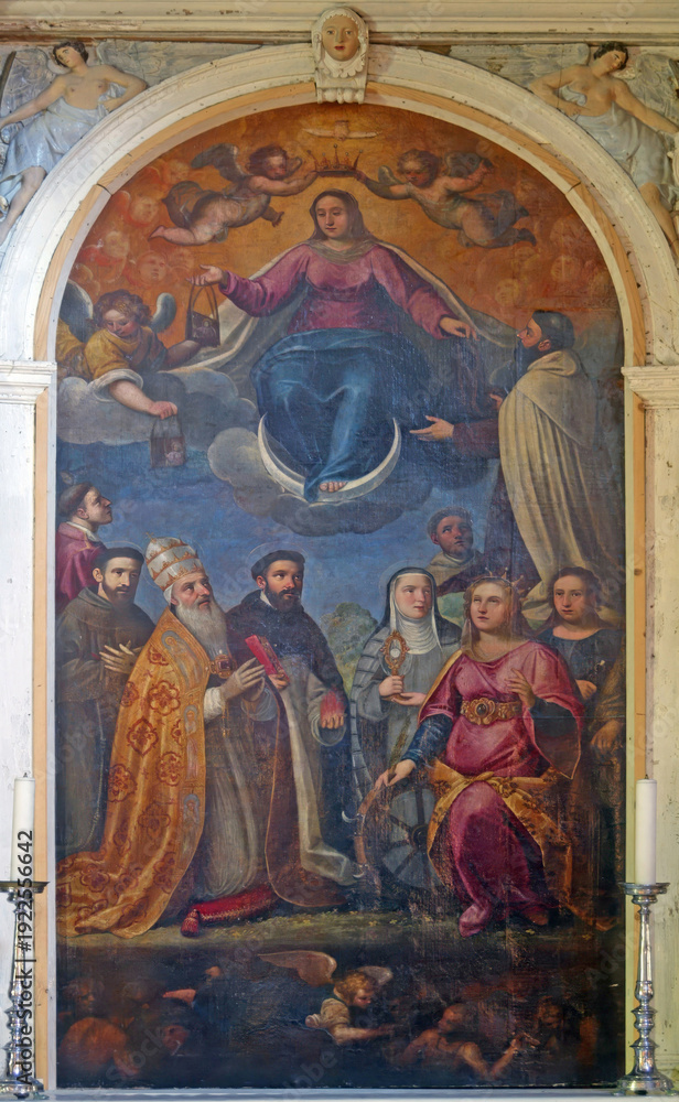 Obraz premium Virgin Mary with Angels and Saints, painting in the Church of St. Mary in Pag, Croatia