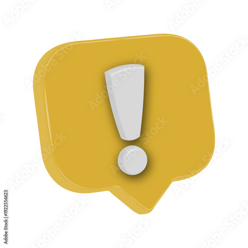 3D Icon Yellow Exclamation Mark Notification Bubble Alert Symbol Isolated High Quality Render Transparent Background